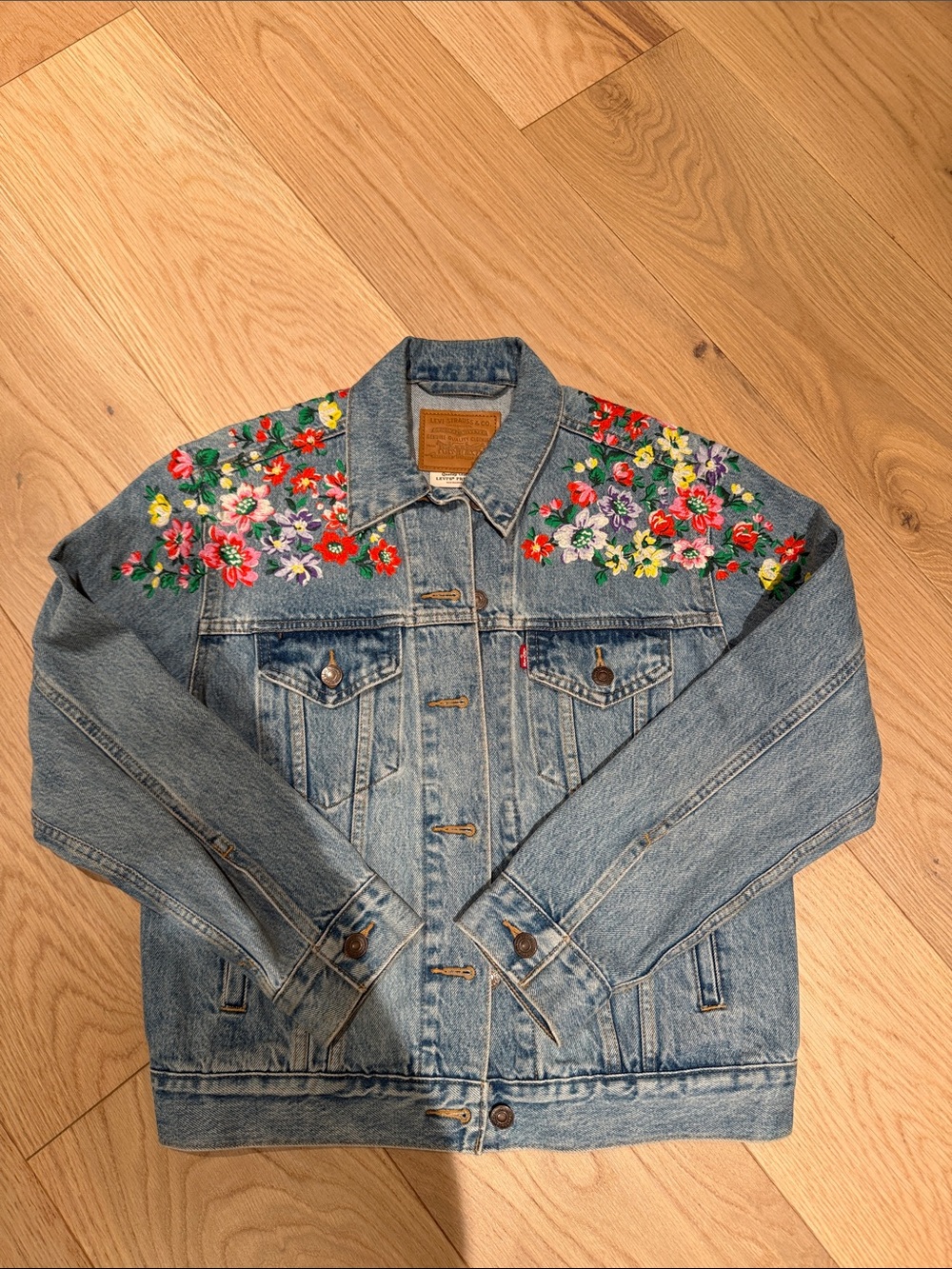 Levi's Light Blue Denim Jacket with Multicolor Floral Embroidery